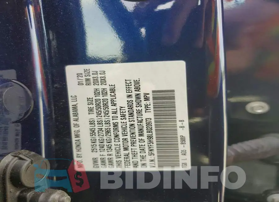 5FNYF5H98LB020973 Photo# 13