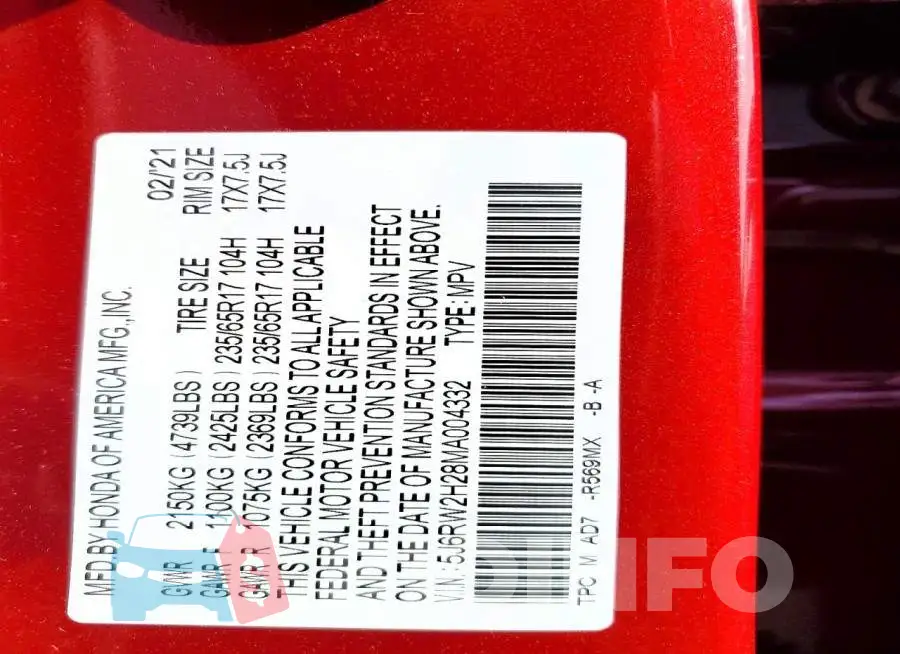 5J6RW2H28MA004332 Photo# 13