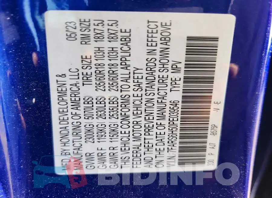 7FARS6H50PE039546 Photo# 13
