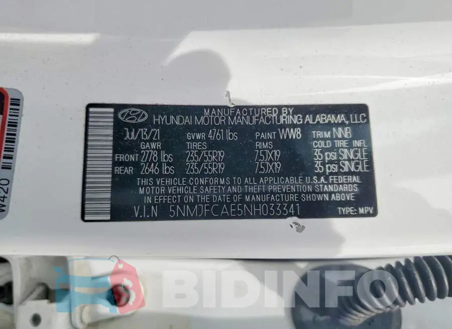 5NMJFCAE5NH033341 Photo# 13
