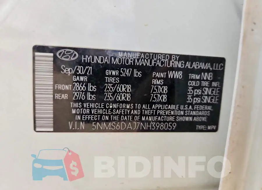 5NMS6DAJ7NH398059 Photo# 13