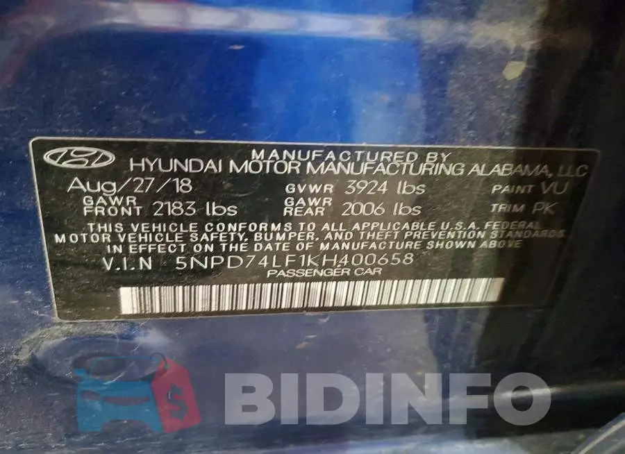 5NPD74LF1KH400658 Photo# 12