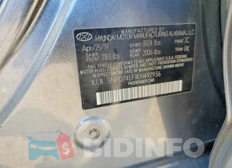 5NPD74LF1KH492936 Photo# 12
