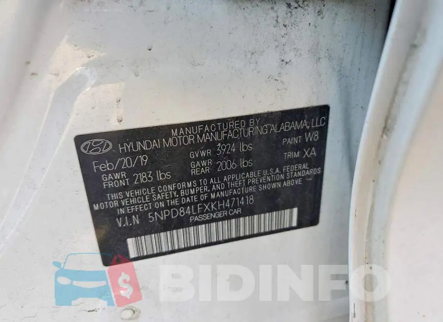 5NPD84LFXKH471418 Photo# 12