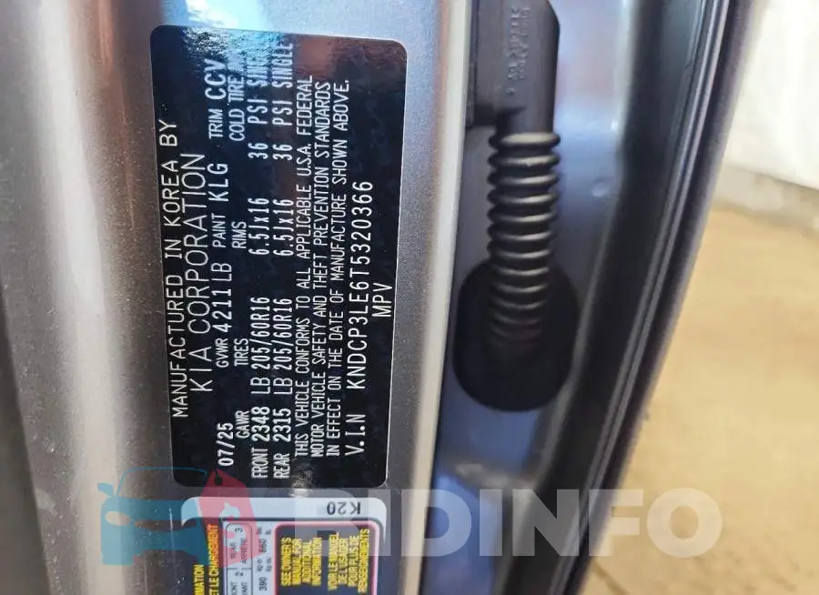 KNDCP3LE6T5320366 Photo# 14