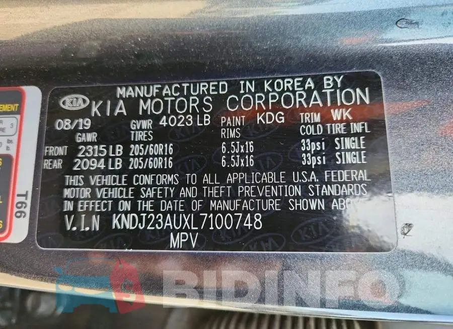 KNDJ23AUXL7100748 Photo# 13