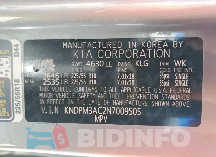 KNDPM3AC2N7009505 Photo# 13