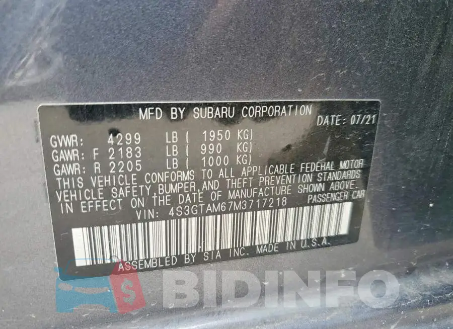 4S3GTAM67M3717218 Photo# 12