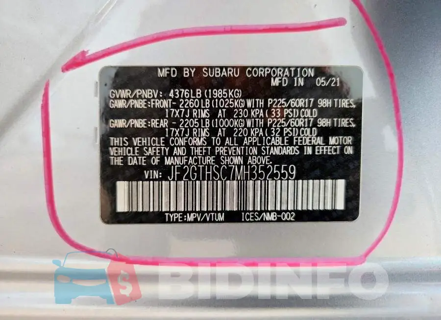 JF2GTHSC7MH352559 Photo# 14