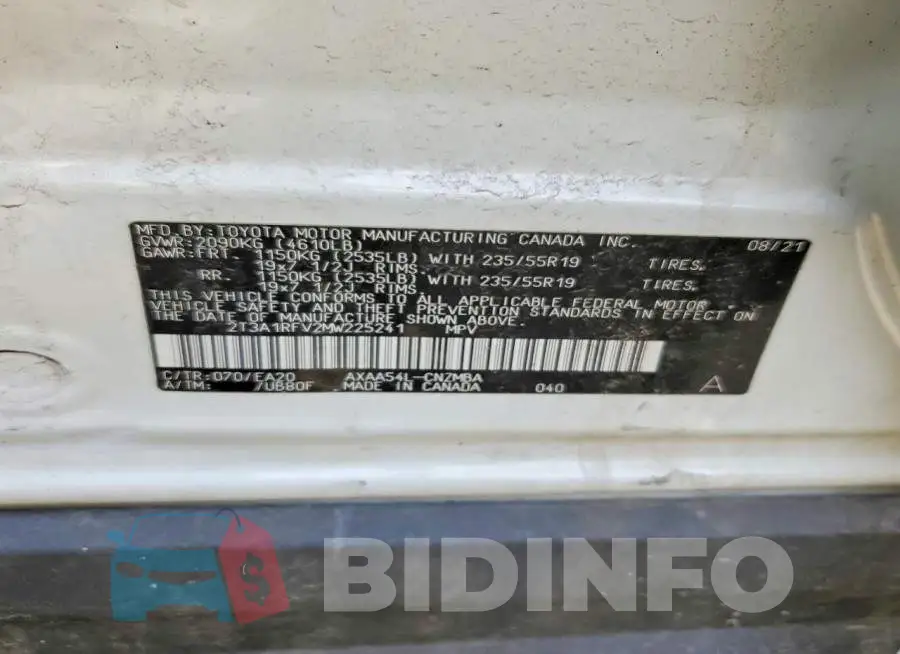 2T3A1RFV2MW225241 Photo# 14