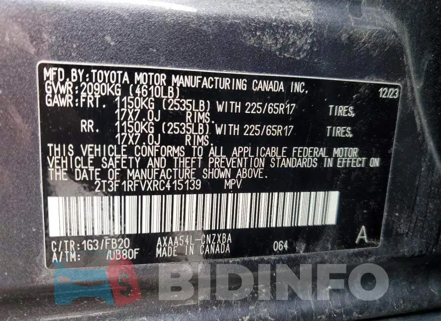 2T3F1RFVXRC415139 Photo# 13