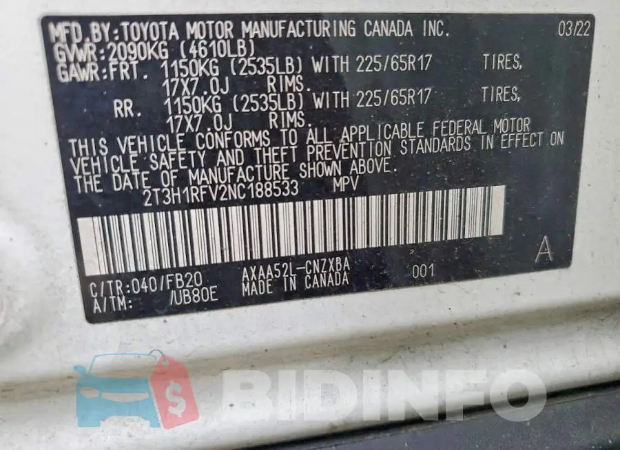 2T3H1RFV2NC188533 Photo# 13