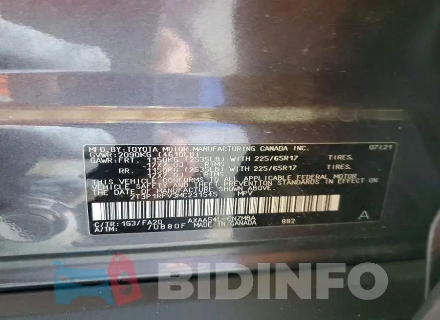 2T3P1RFV3MC231545 Photo# 13