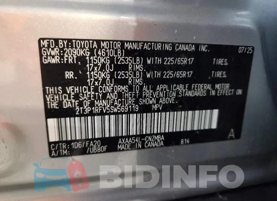 2T3P1RFV5SW569119 Photo# 13