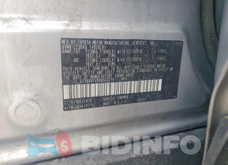 4T3B6RFV9RU143214 Photo# 13