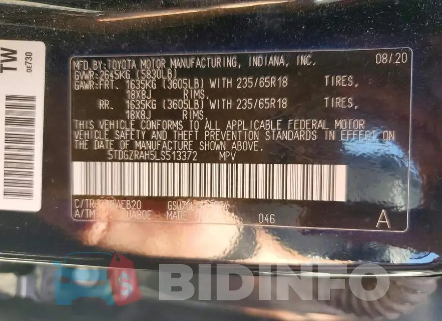 5TDGZRAH5LS513372 Photo# 13