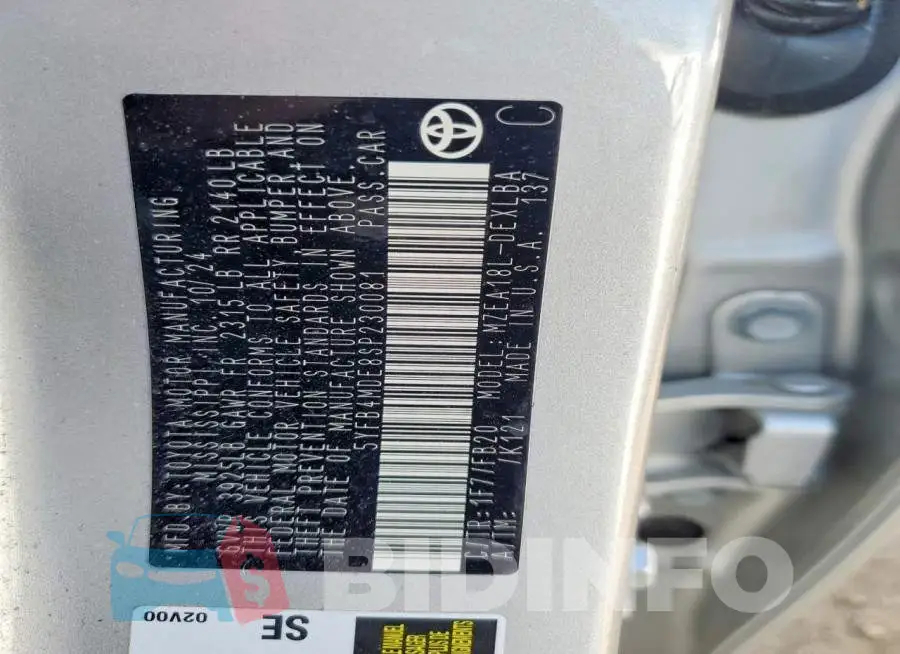 5YFB4MDE8SP230081 Photo# 12