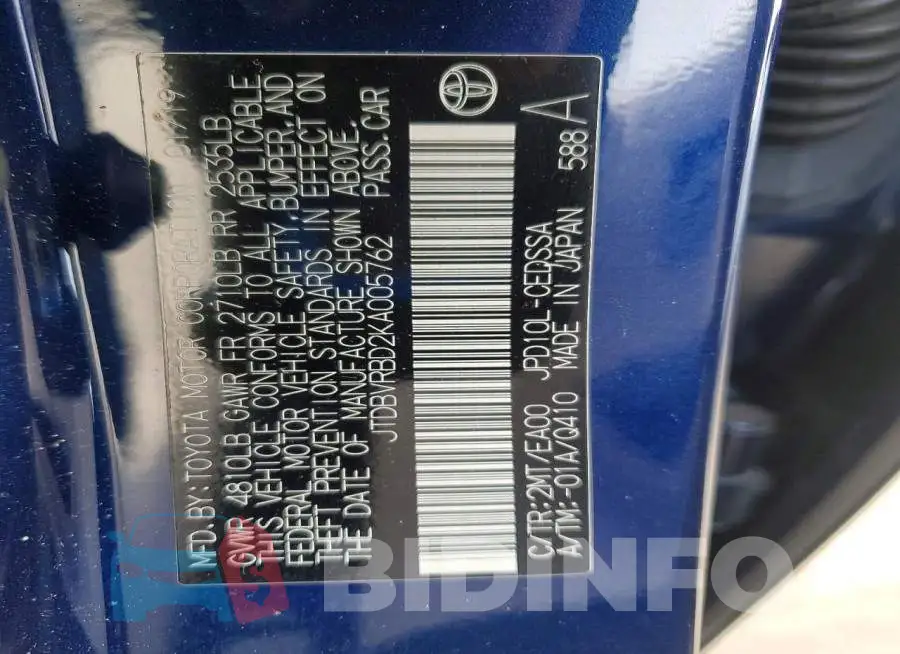 JTDBVRBD2KA005762 Photo# 12