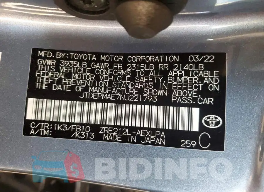 JTDEPMAE7NJ221793 Photo# 12