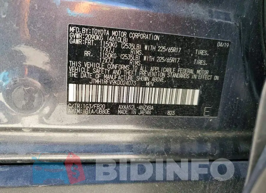 JTMH1RFV9KD024073 Photo# 13
