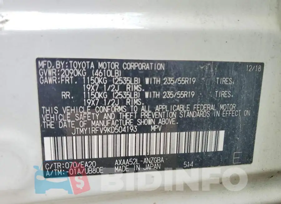 JTMY1RFV9KD504193 Photo# 13