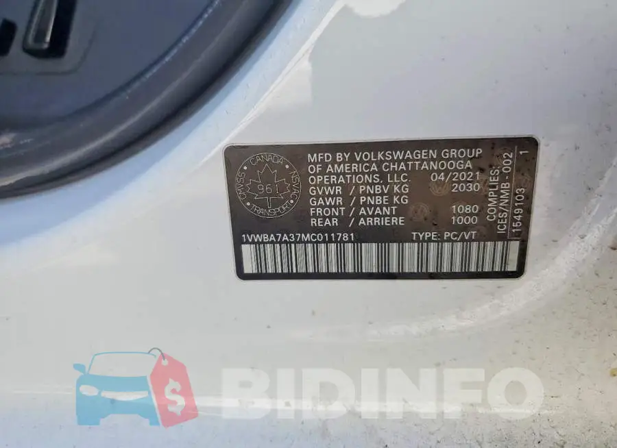 1VWBA7A37MC011781 Photo# 12