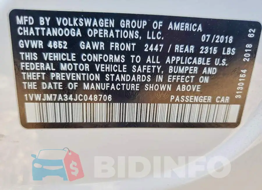 1VWJM7A34JC048706 Photo# 12