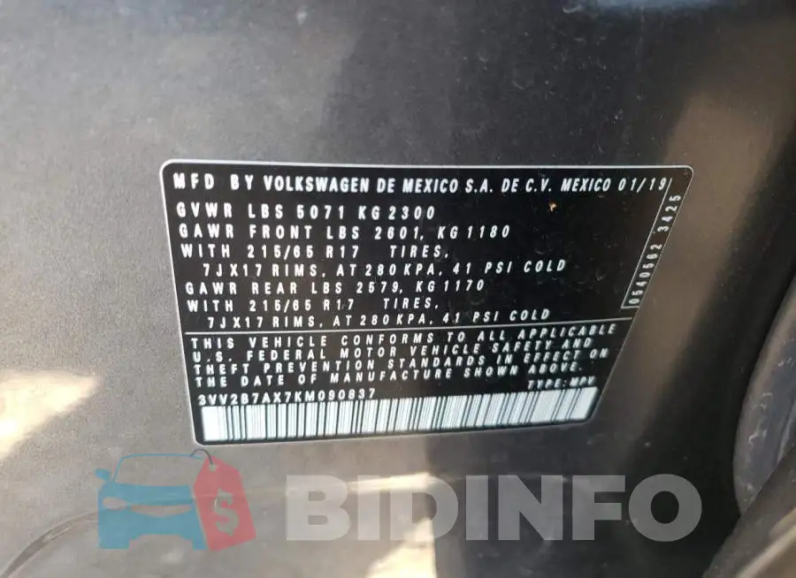 3VV2B7AX7KM090837 Photo# 13