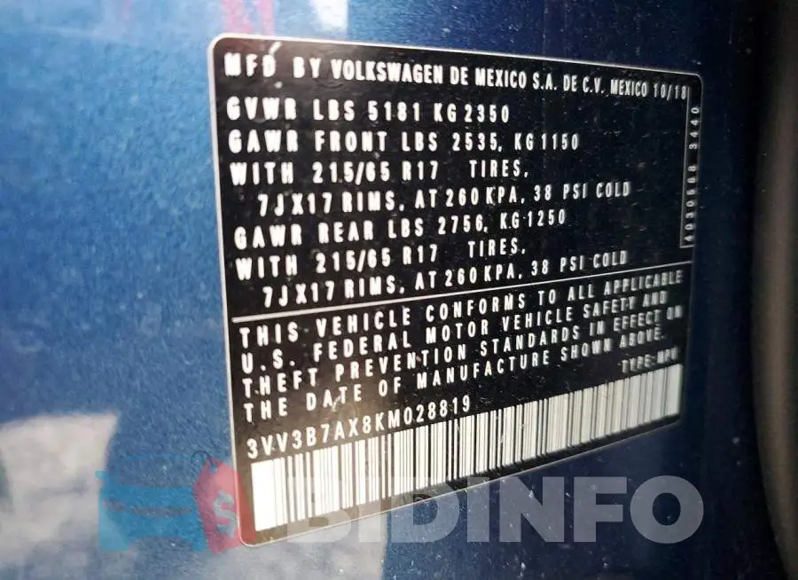 3VV3B7AX8KM028819 Photo# 12