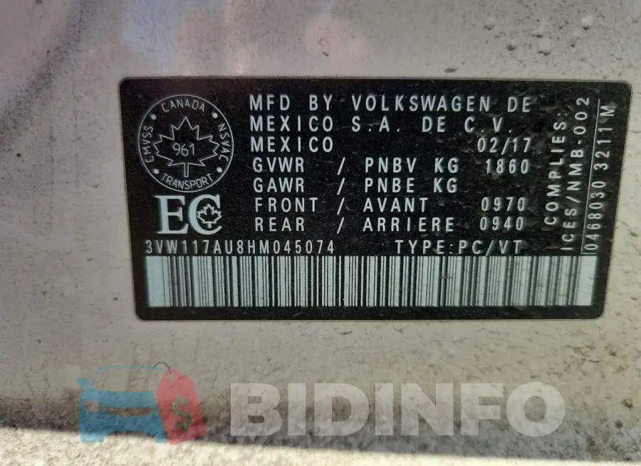 3VW117AU8HM045074 Photo# 12
