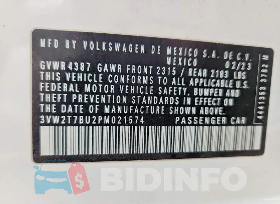 3VW2T7BU2PM021574 Photo# 12