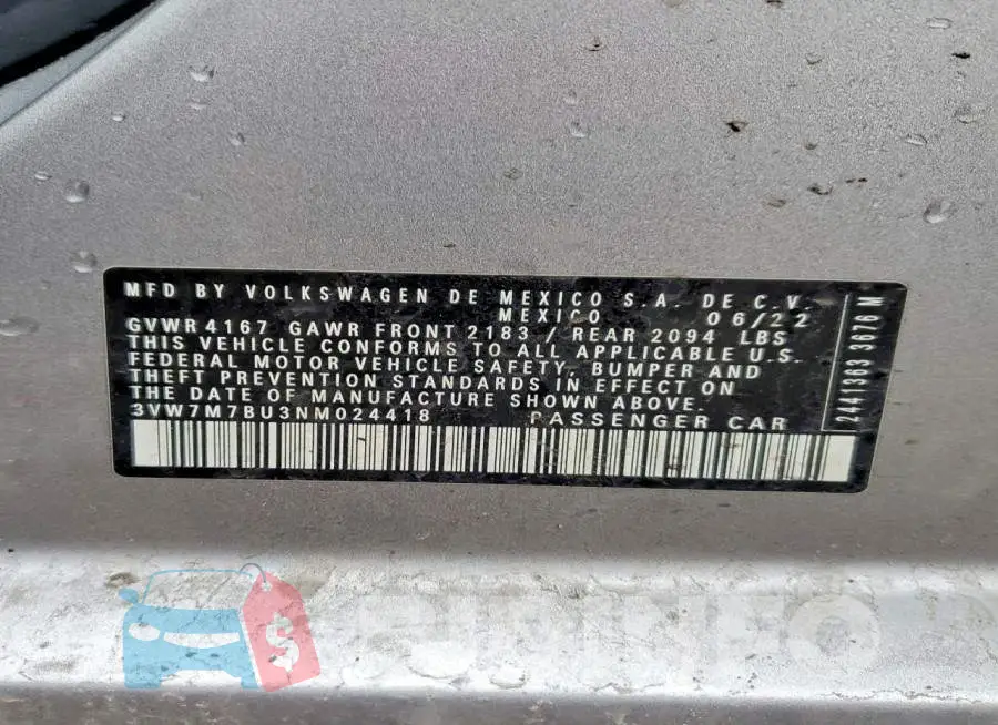 3VW7M7BU3NM024418 Photo# 12
