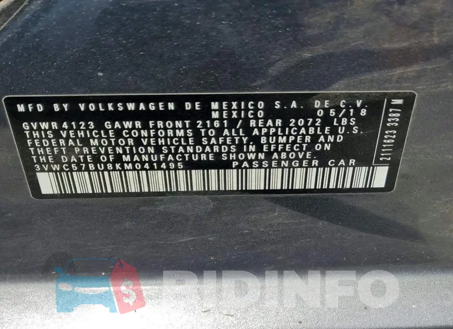 3VWC57BU8KM041495 Photo# 12