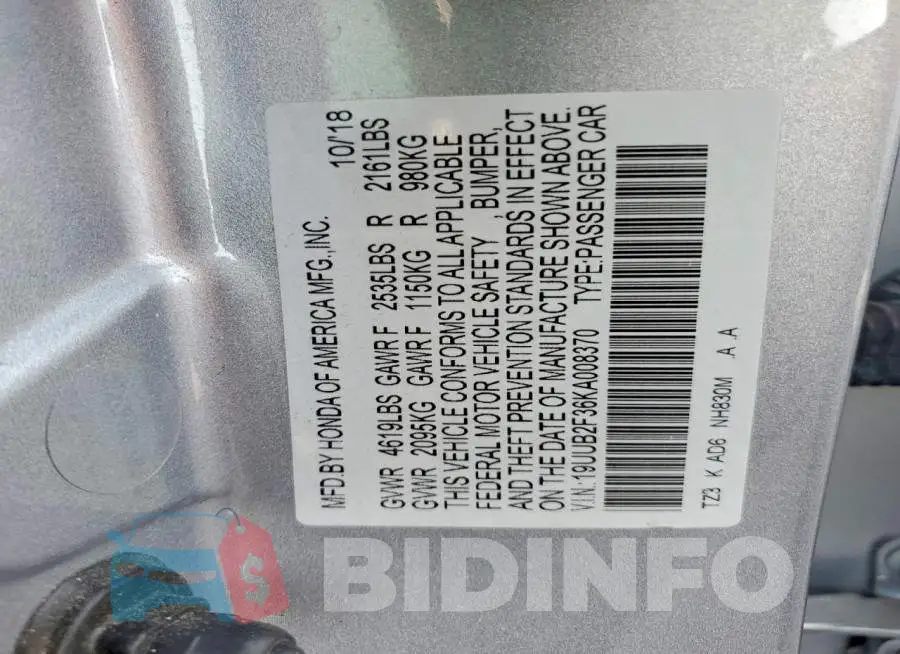 19UUB2F36KA008370 Photo# 12