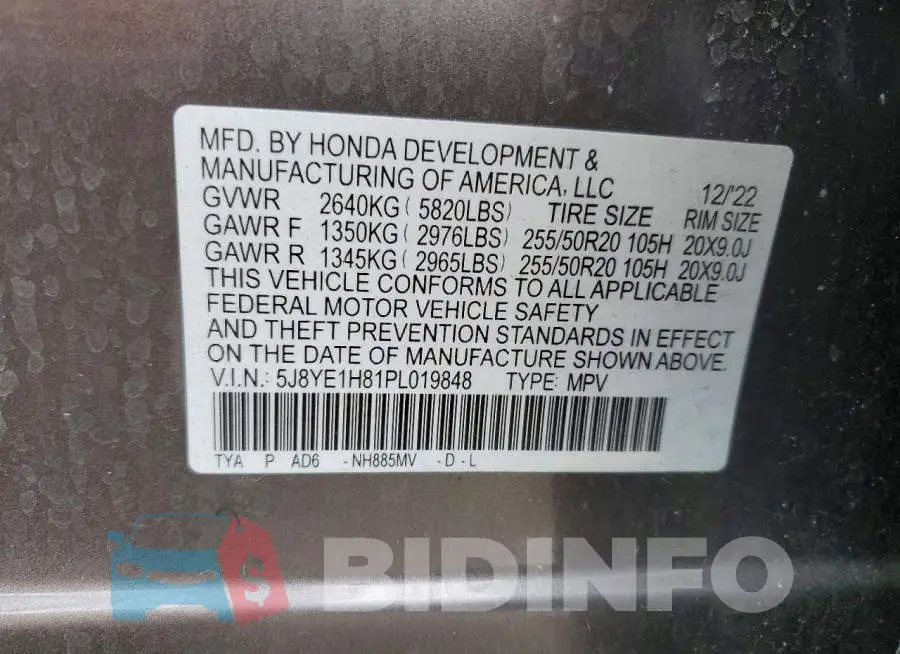 5J8YE1H81PL019848 Photo# 13