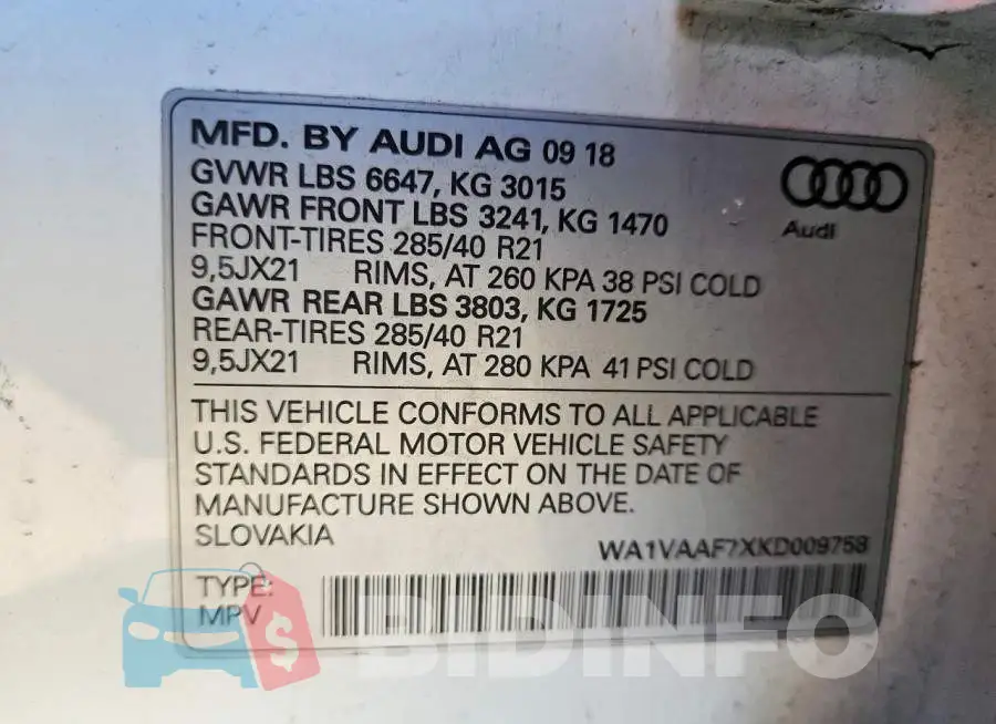 WA1VAAF7XKD009758 Photo# 13