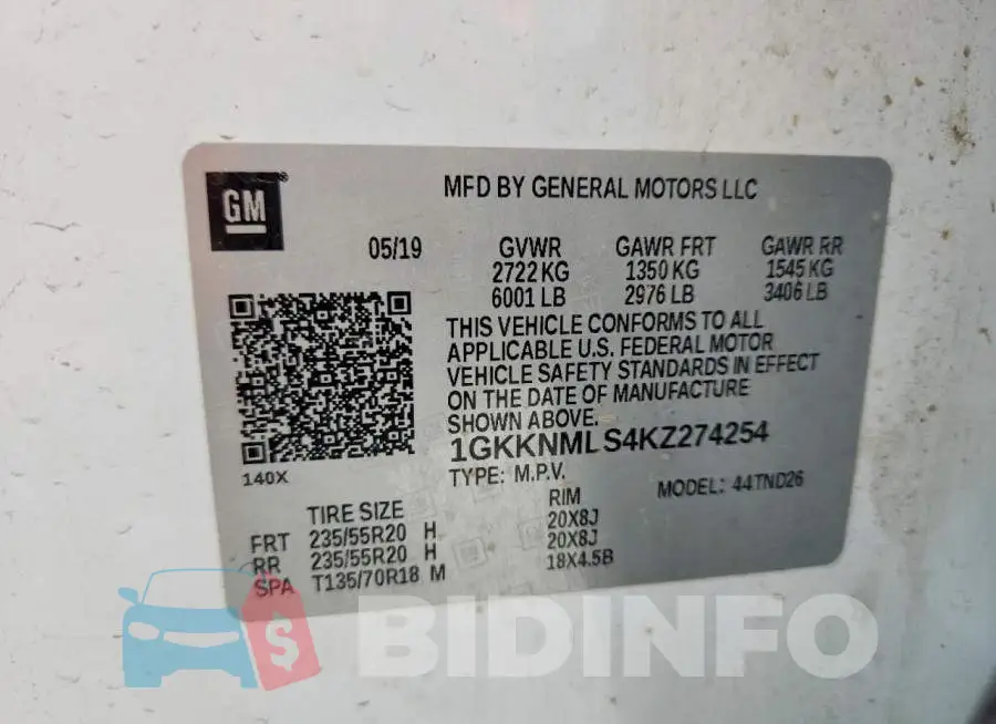 1GKKNMLS4KZ274254 Photo# 14