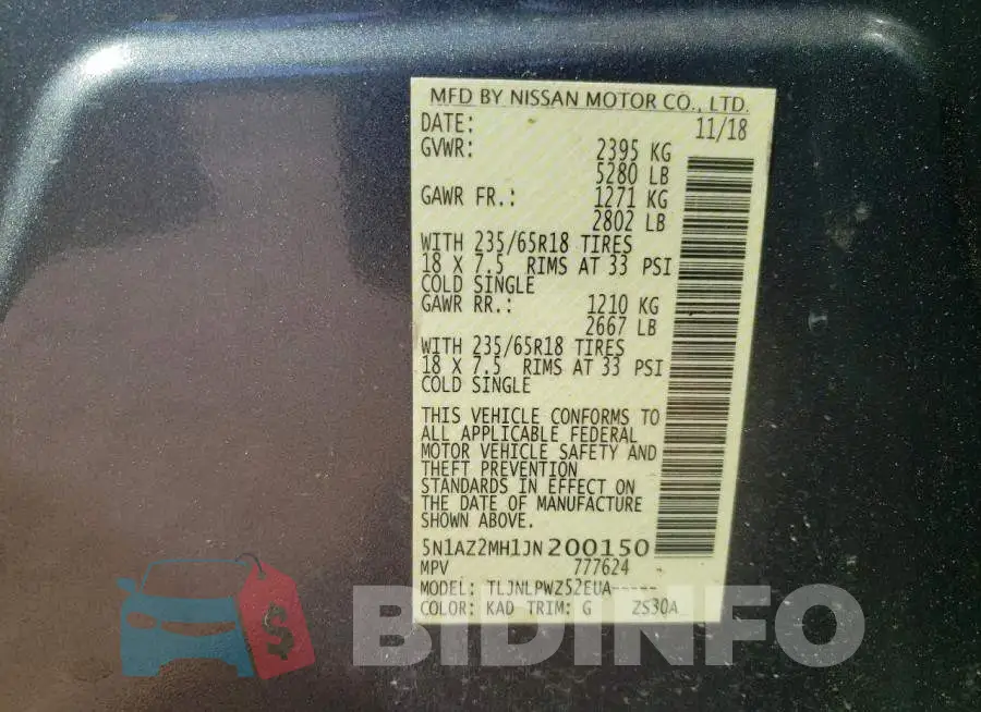 5N1AZ2MH1JN200150 Photo# 13