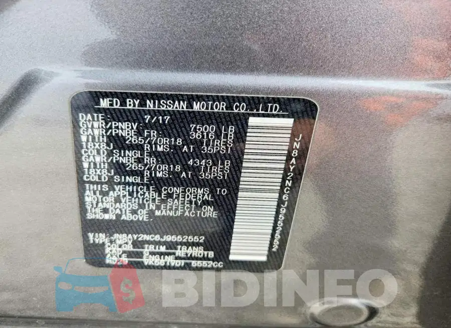 JN8AY2NC6J9552552 Photo# 13
