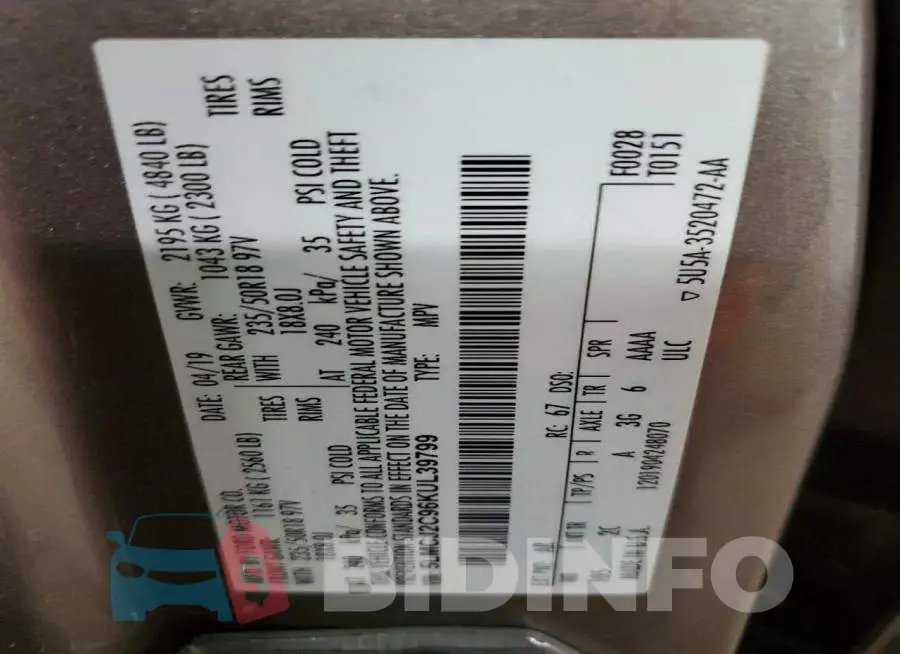 5LMCJ2C96KUL39799 Photo# 13