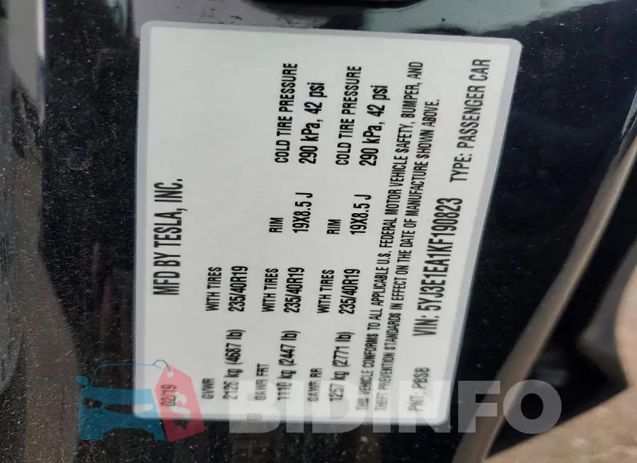 5YJ3E1EA1KF190823 Photo# 12