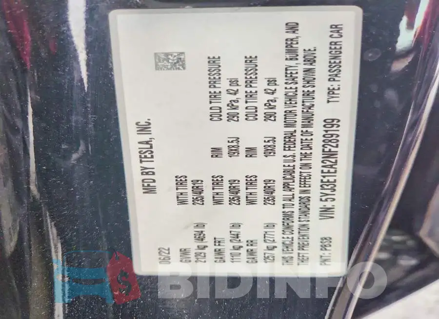 5YJ3E1EA2NF289199 Photo# 12