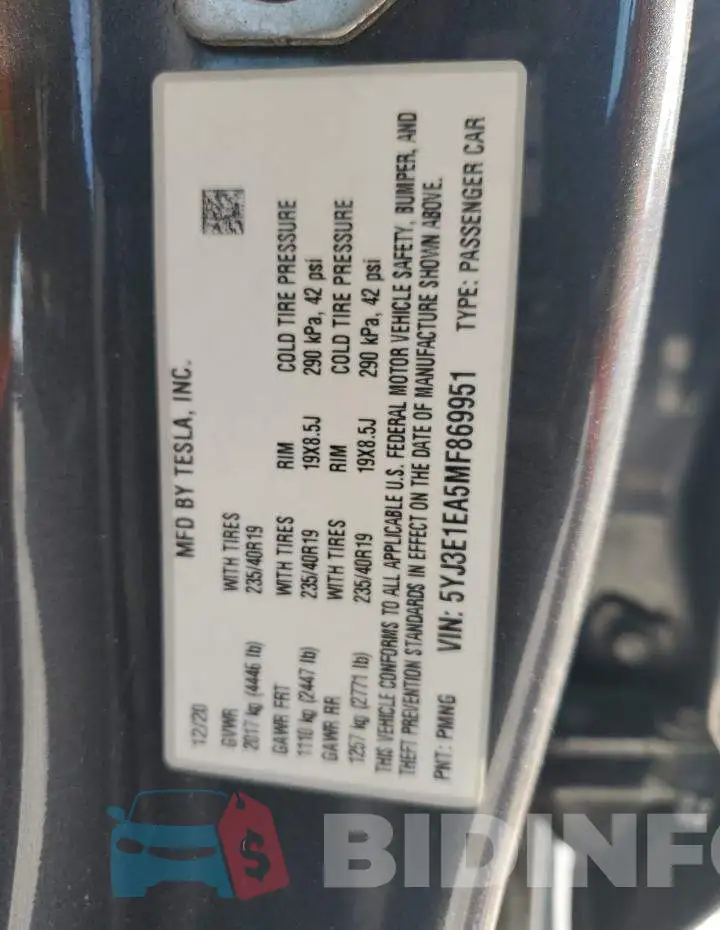 5YJ3E1EA5MF869951 Photo# 12