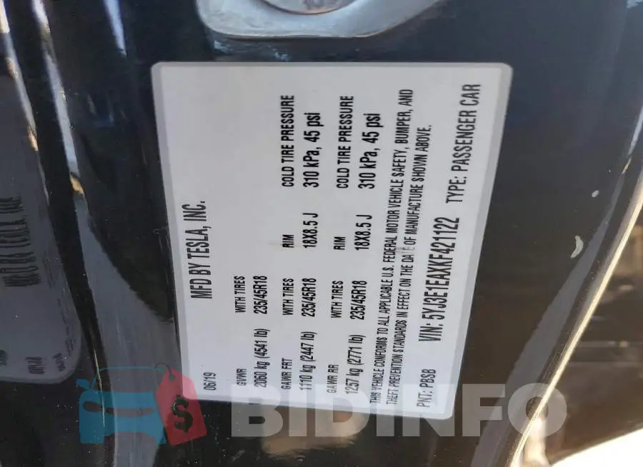 5YJ3E1EAXKF421122 Photo# 13