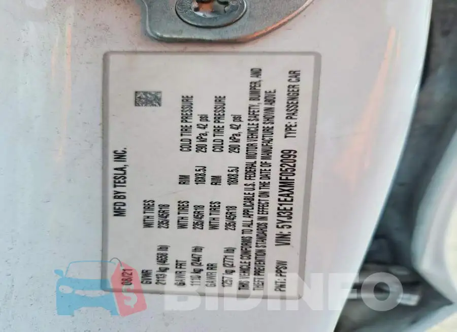 5YJ3E1EAXMF052099 Photo# 13