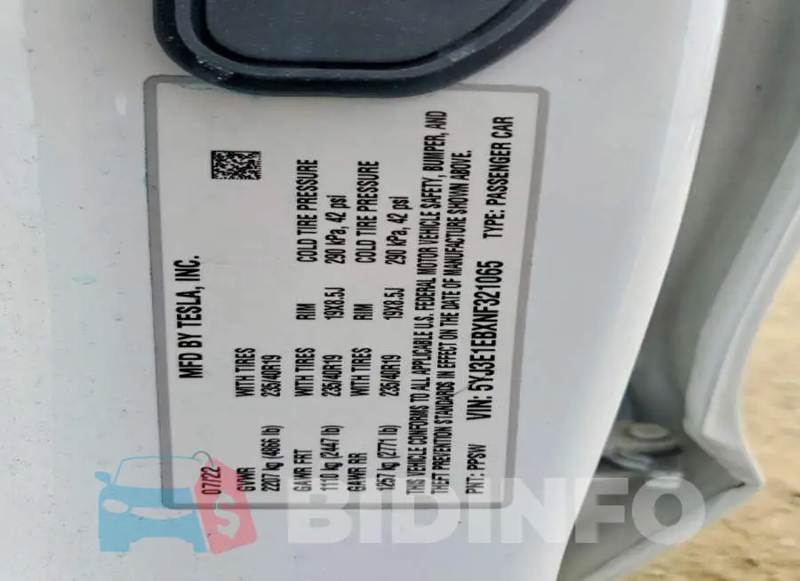 5YJ3E1EBXNF321065 Photo# 12