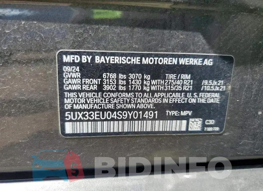 5UX33EU04S9Y01491 Photo# 13