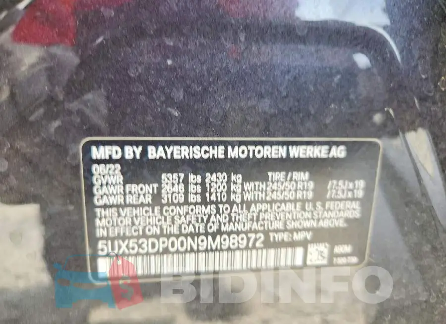 5UX53DP00N9M98972 Photo# 13