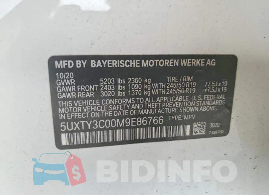 5UXTY3C00M9E86766 Photo# 13