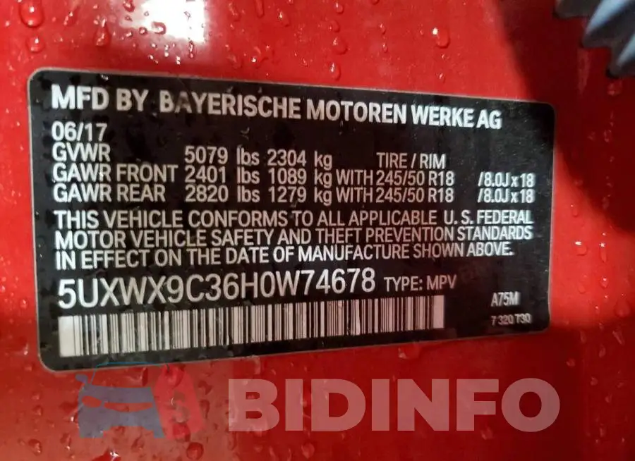 5UXWX9C36H0W74678 Photo# 12
